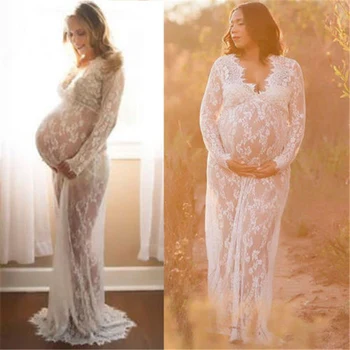 

2019 Fashion plus size Maternity Lace Maxi Dress Pregnant Photography Photo Props Fancy Women Clothes