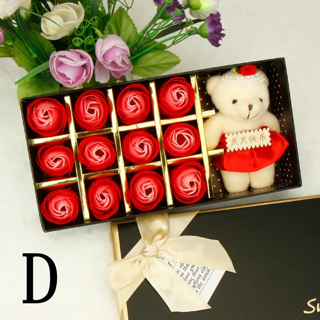 Rose Soap Flower Box 12PCS Romantic Rose Soap Flower Animal Toys Bear Doll Decoration Best Gift Festival Box#40