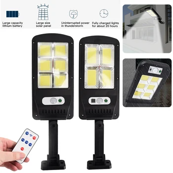 

Outdoor LED Solar Motion Sensor Wall Light COB Strong Street Lamp With Remote Control Waterproof Garden Adjustable Brightness