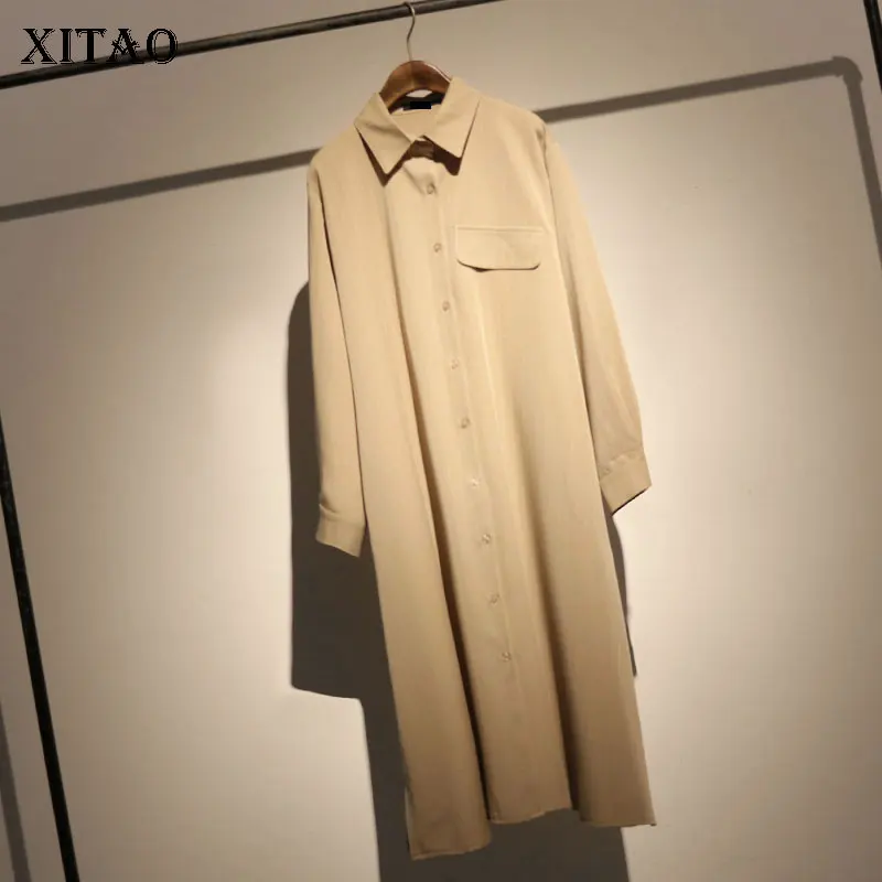 XITAO Striped Slim Straight Dress Women Korea Fashion Turn Down Collar Single Breast Pocket Elegant Small Fresh GCC1479 | Женская одежда