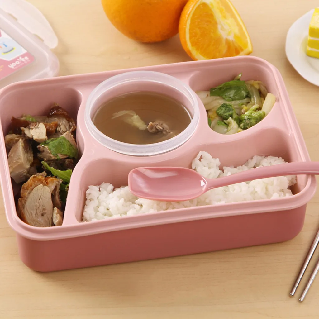 Lunchbox Portable Healthy Material Lunch Box Microwave Oven Heating Four-lattice Square Student Storage Food Boxes | Дом и сад