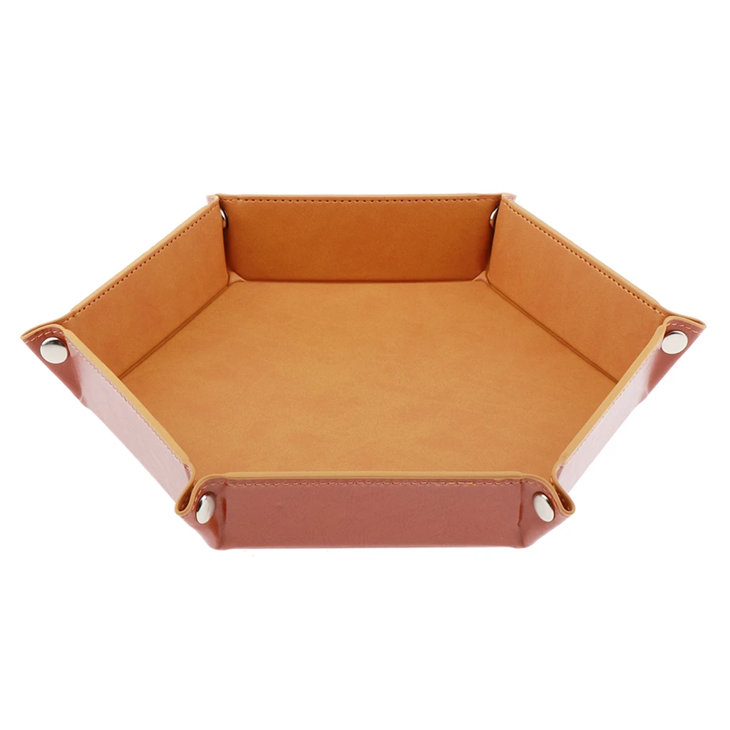 Dice Holder PU Leather Folding Hexagon Tray for RPG, DND and Other Table Games