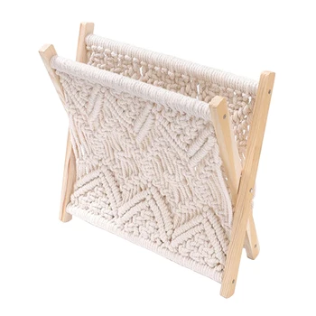 

Newspapers Holder Gift Country Style Hand Woven Bedside Cotton Rope Storage Rack Space Saving Living Room Home Office Cute