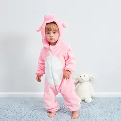 Детская одежда, одежда для мальчиков, Хлопковая пижама для маленьких милая розовая свинка цельная Пижама на осень и на зиму, теплые