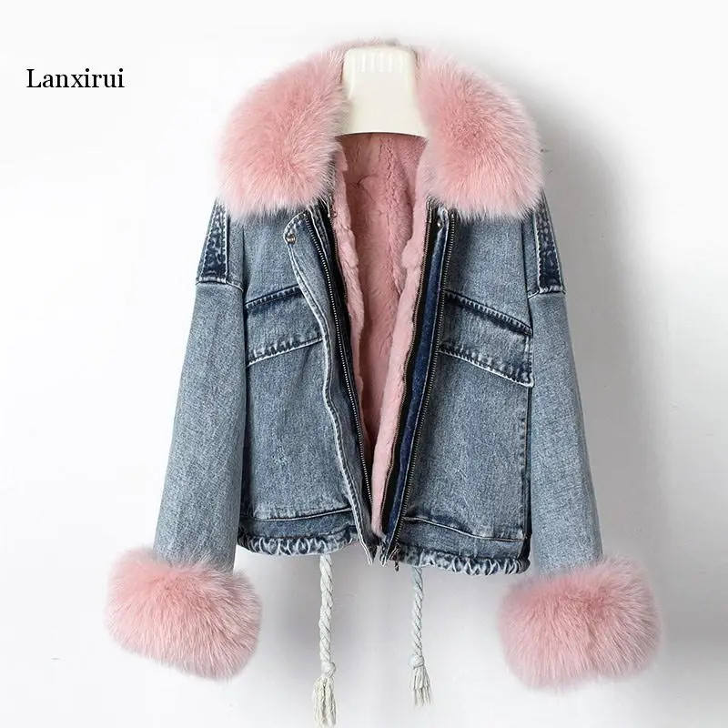 Autumn Winter Women Demin Jacket Coat Faux Fur