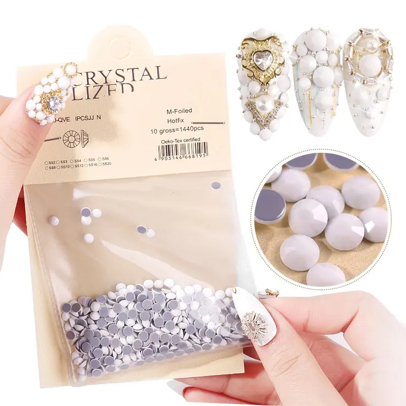 Фарфоровые белые стеклянные стразы 3D плоские с оборота белые амулеты(2-5 мм) украшения для ногтей хрустальные блестящие драгоценные камни аксессуары для ногтей