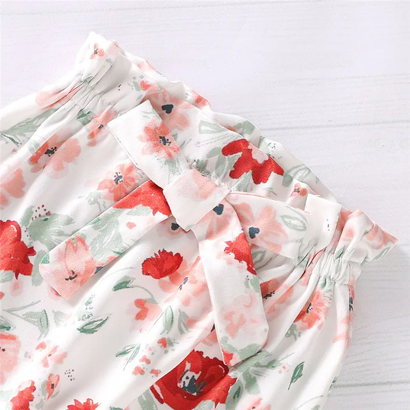 Baby girl clothes Infant Baby Girls Ruffles Solid Romper Bodysuit+Floral Pants+Headband Outfits ubranka dla niemowlat #4J25 (4)
