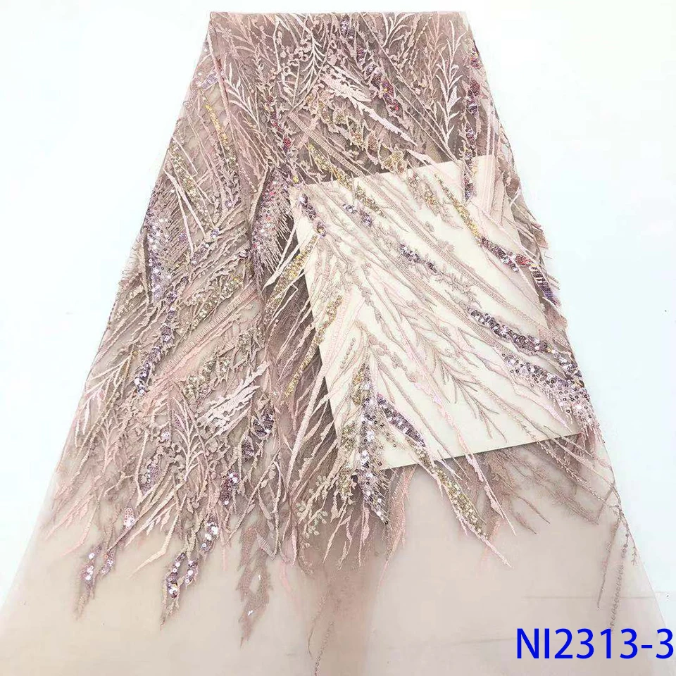 Африканская французская Тюлевая ажурная кружевная фиолетовая кружевная ткань для невесты материал кружева с пайетками нигерийское кружево NI2313