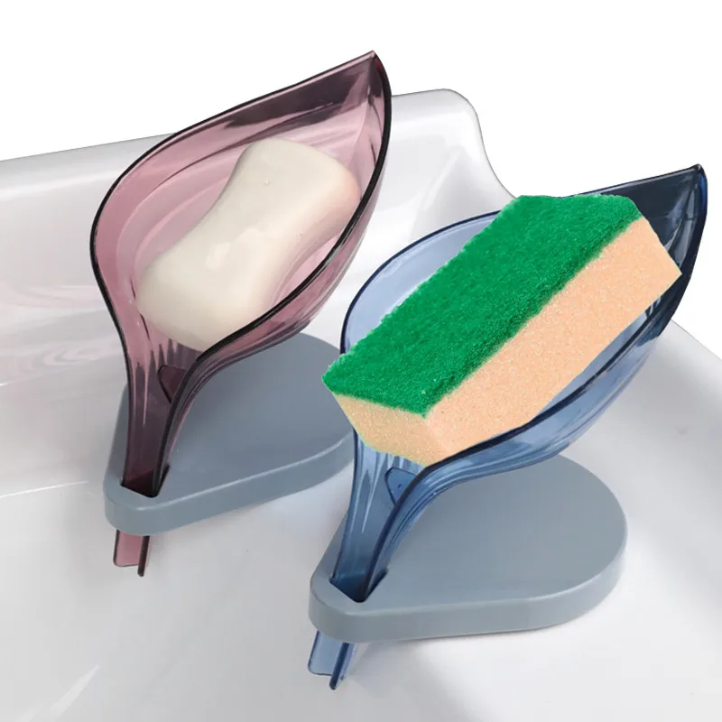 Innovative Kitchen Bathroom Plastic Leaf Shape Drain Soap Box Sponge Holder
