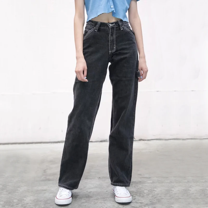 Stitching Straight Leg Denim Pants 