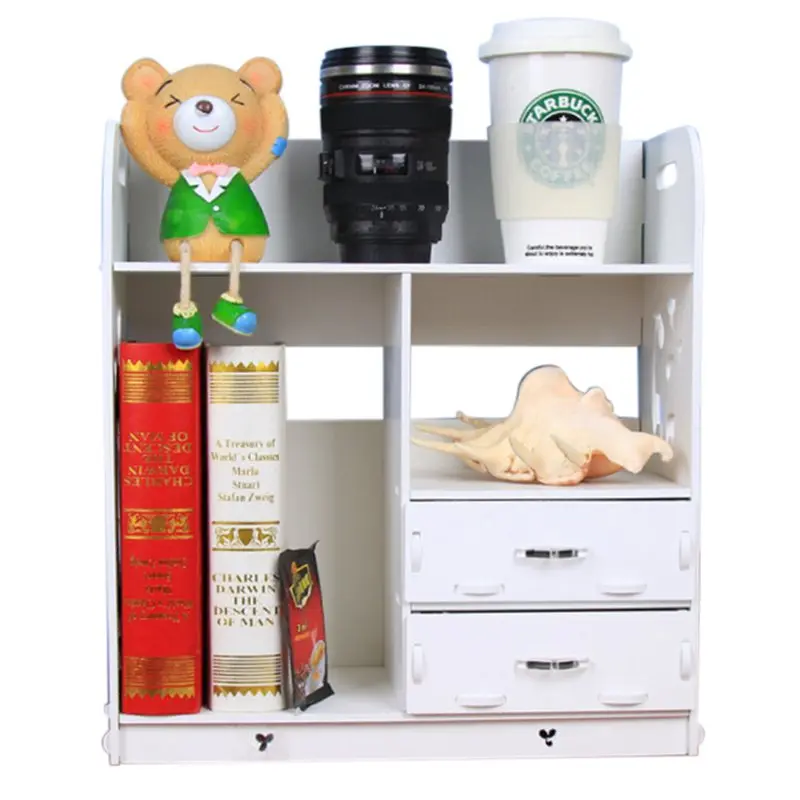 

White Large Size Wood Board Desktop Makeup Shelf Organizer Cosmetic Tools Storage Holder Office For Books Finishing Rack