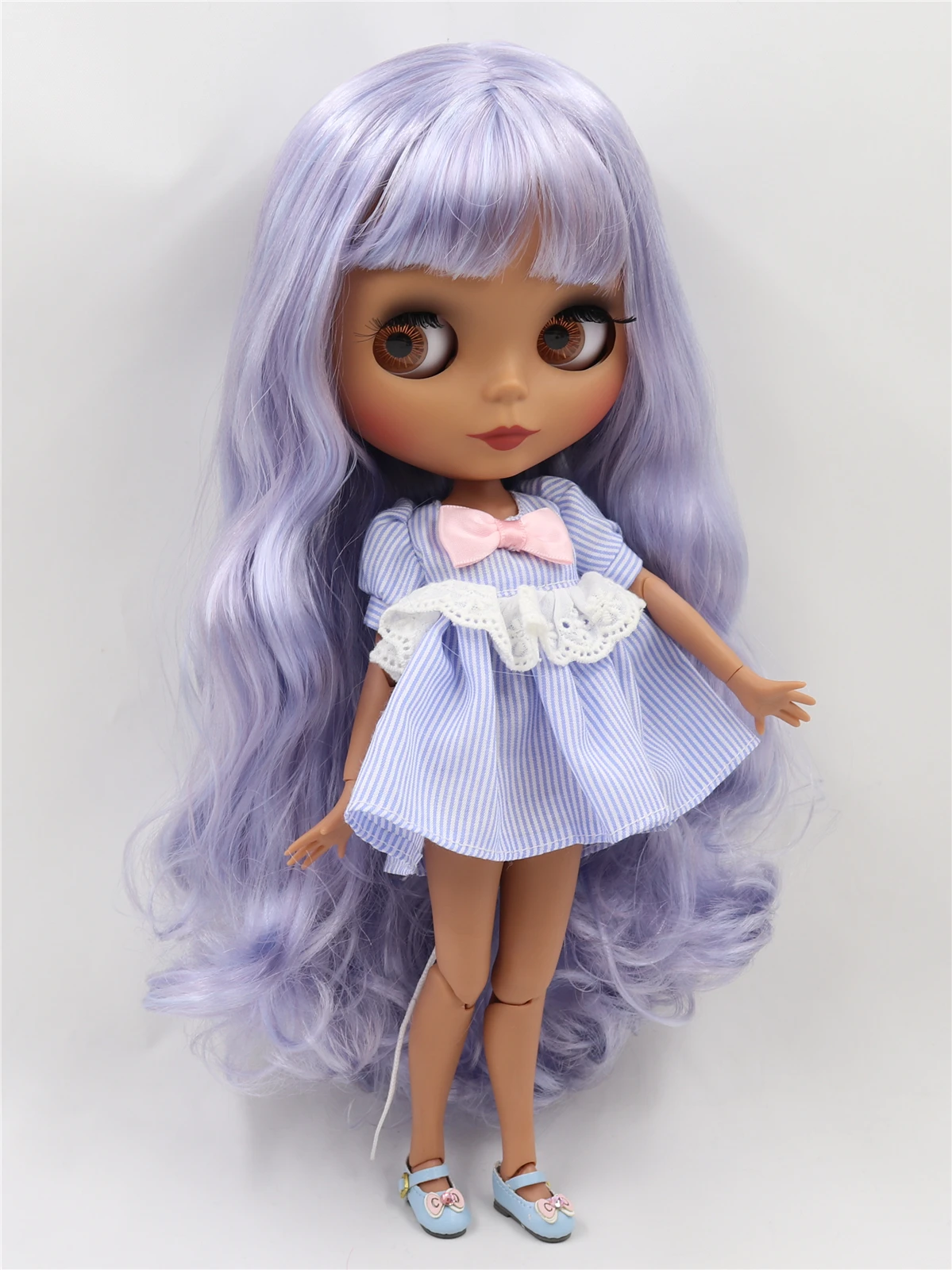 Neo Blythe Doll with Purple Hair, Dark Skin, Matte Cute Face & Custom Jointed Body 1