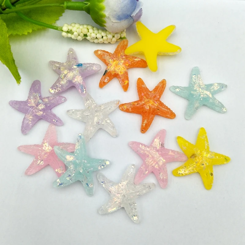 20pcs  Resin Adorable Glitter Colorful Starfish  For Home Wedding DIY Embellishments For Scrapbooking Accessorie