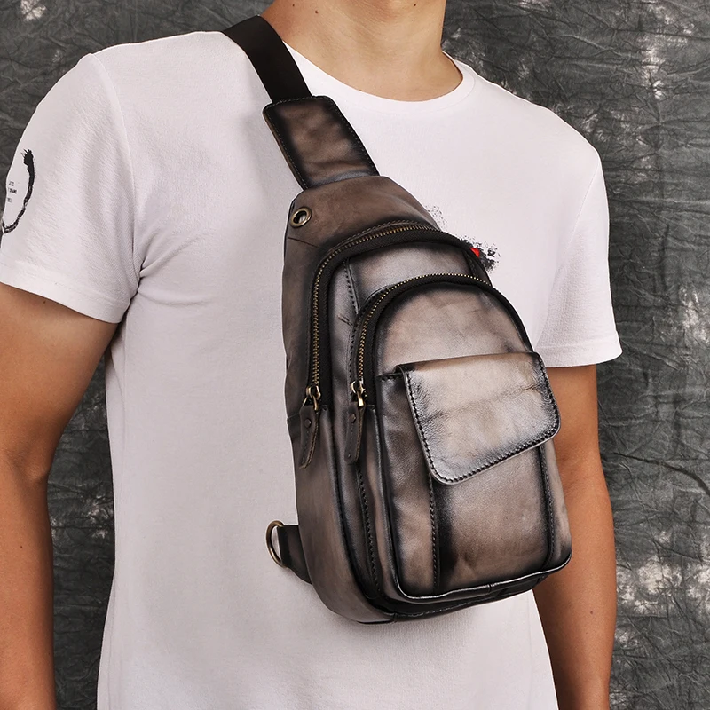 Crazy Horse кожаная мужская повседневная модная дорожная треугольная нагрудная сумка-слинг дизайн 8 дюймов планшет сумка на одно плечо рюкзак мужской 8013