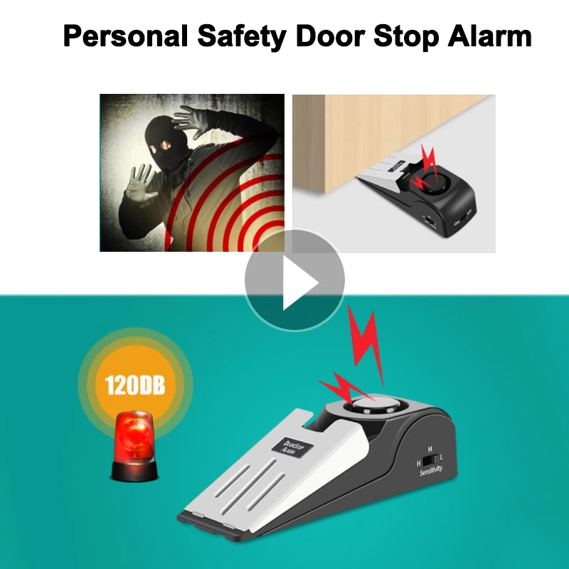 

Personal Safety Door Stop Alarm 120dB Wireless Vibration Alarm Stopper Alert Security System Self Defense System for Home Hotel