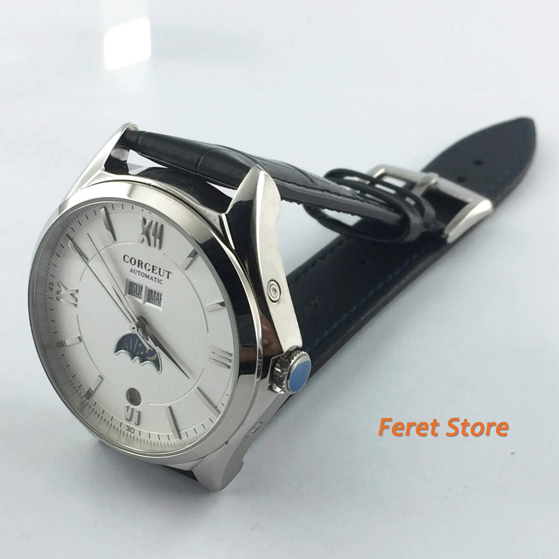 Corgeut 41 мм Moon Phase часы мужские модные автоматические механические наручные часы водонепроницаемые 316L чехол из нержавеющей стали
