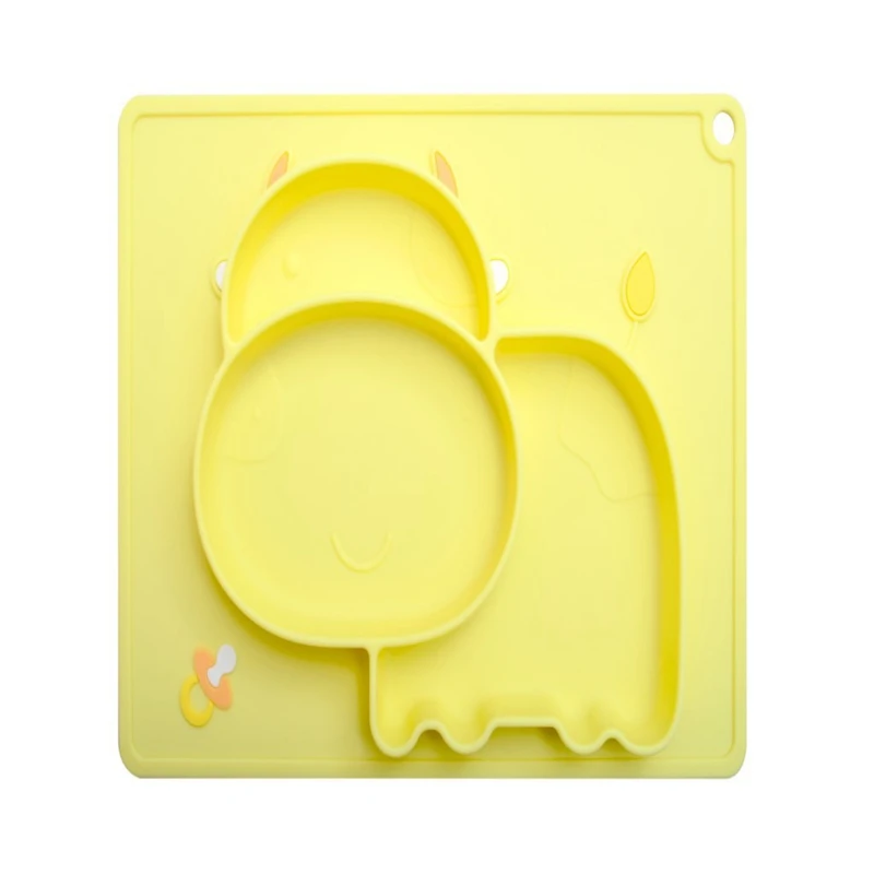 Дети мультфильм корова Силиконовый поднос посуда детский обеденный тарелка кормления обучение перегородка чаша для детей Dishe еда столовая посуда - Цвет: Цвет: желтый