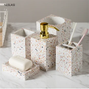 

Nordic Resin Bathroom Accessory Set Washing Tools Soap dispenser gargle cup Toothbrush Holder Soap dish bathroom decoration