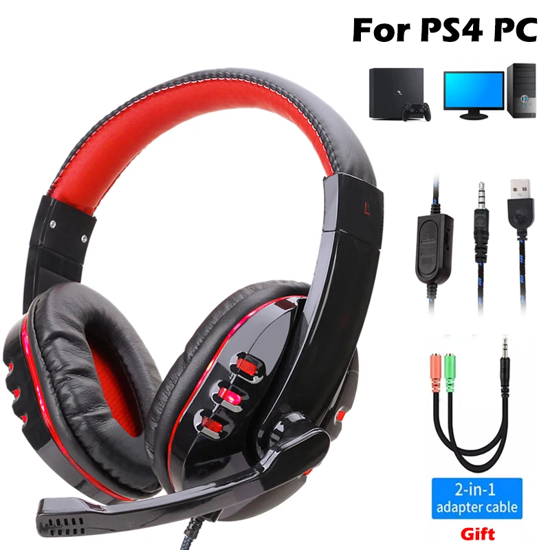 LED Light Stereo Gaming Headset Wired Game Headphones With Mic Volume Control Over Head Earphone For PS4 XBOX PC Gamer Fones