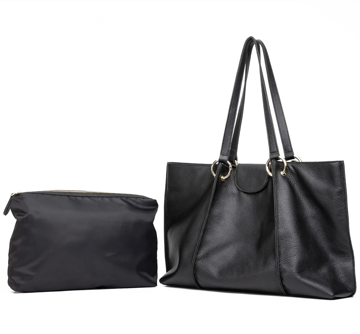 GIONAR RFID Handcrafted Cowhide Leather Handbags for Women Designer Large Transport Tote Sets Work Practical Shoulder Bags - Цвет: Black