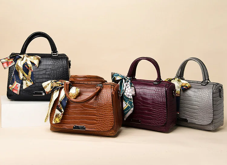 Ladies Faux Crocodile Print Handbags Vintage PU Leather Crossbody Bags Women Luxury Brand Satchels Purse Black Brown Gray Purple (1)