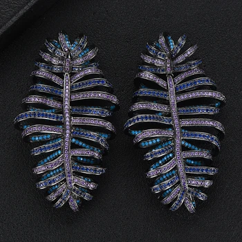 

GODKI MAXI Feather Statement Earrings for Women Wedding Famous Design 2020 Charms Cubic Zircon Wedding Party Accessories