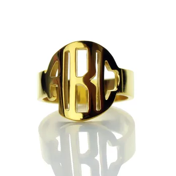 

AILIN Circle Block Monogram Ring Personalized 3Initials Monogrammed Ring Name Jewelry