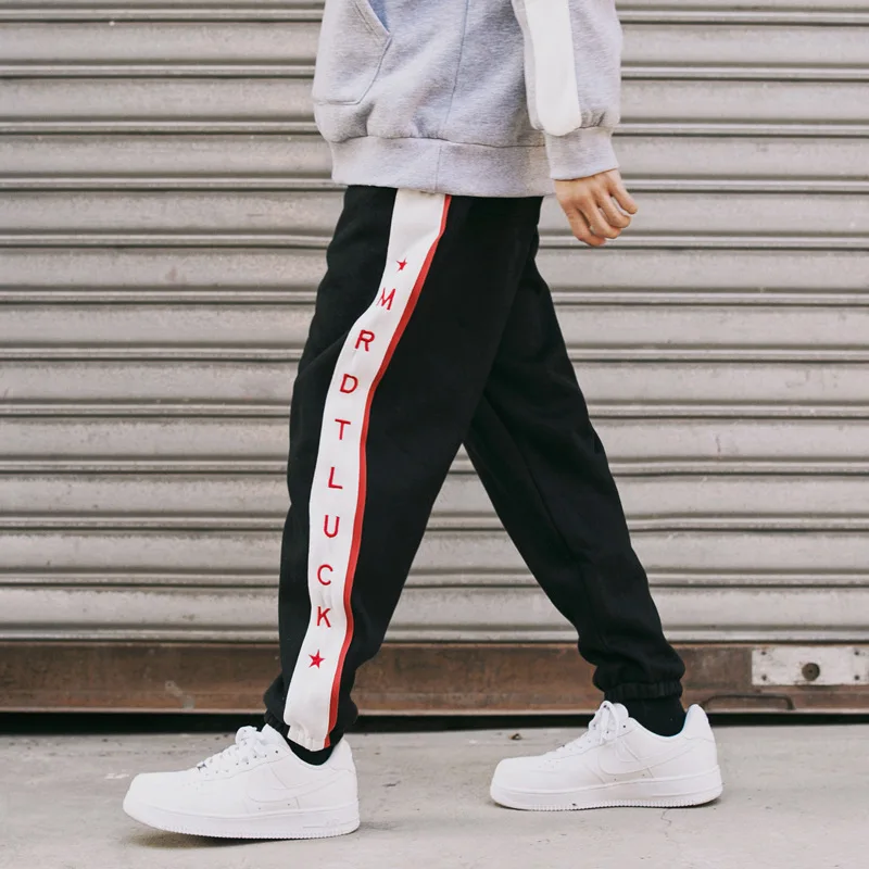 

City Where the Product Two-color All-Star Side Edge Embroidered plus Velvet Casual Athletic Pants Sweatpants Men's Beam Leg