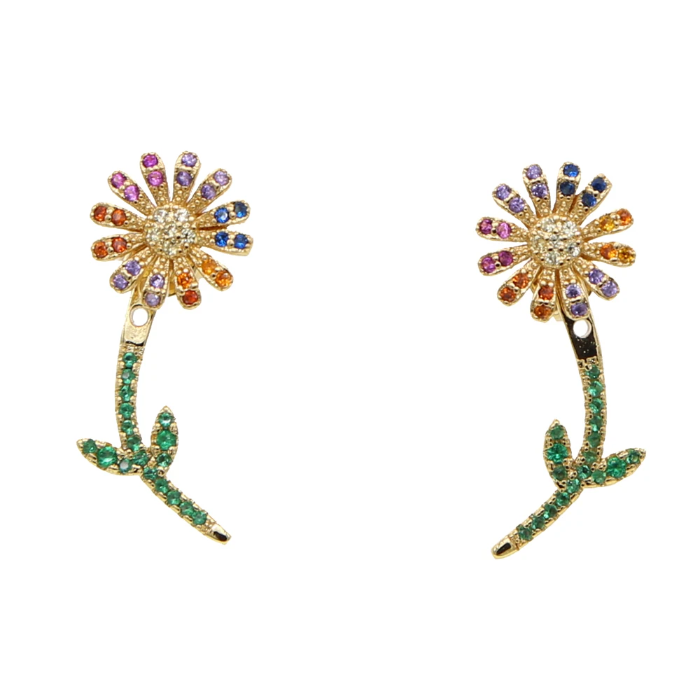 2019-NEW-arrived-jewelry-Bloom-Flower-studs-double-sided-green-leaves-Women-girl-tiny-flower-earring (1)