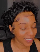 Wowangel-Peluca de encaje de corte Pixie, corte Blunt, cierre Bob, peluca con malla frontal, pelucas de cabello humano corto rizado, sin pegamento