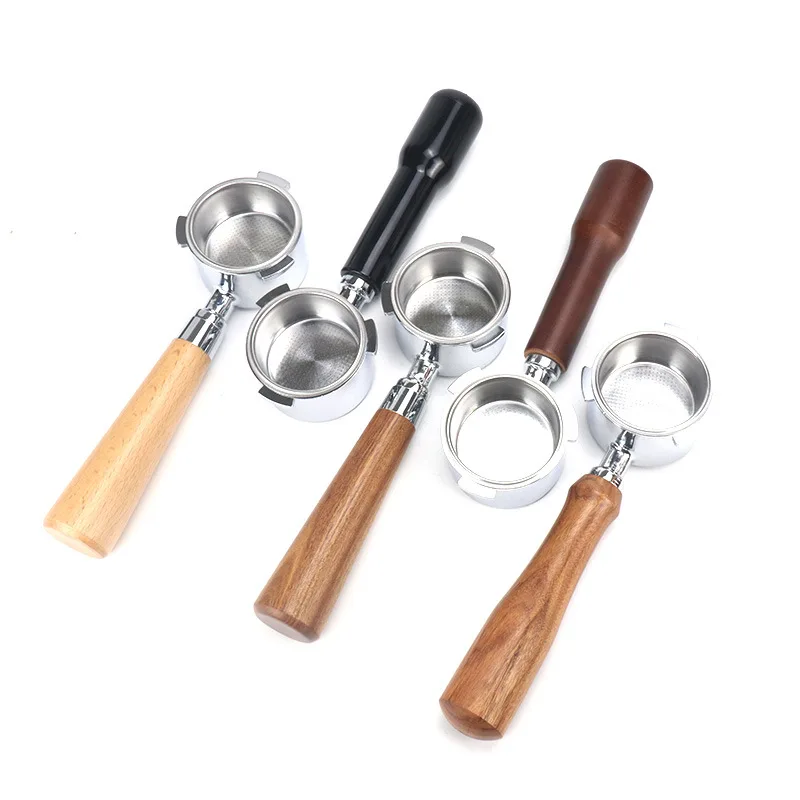 Porte-filtre Sans Fond 51 Mm AolKee - Pour Machines Delonghi EC680/EC685 - Poignée Bois, Filtre Inox