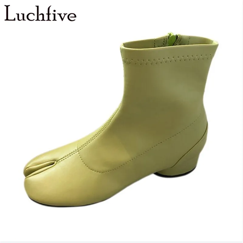 

Runaway Green Split Toe Women Boots Round Heels Ankle Boots For Women Sexy Zipper Black Shoes Woman Fashion Short Boots Women