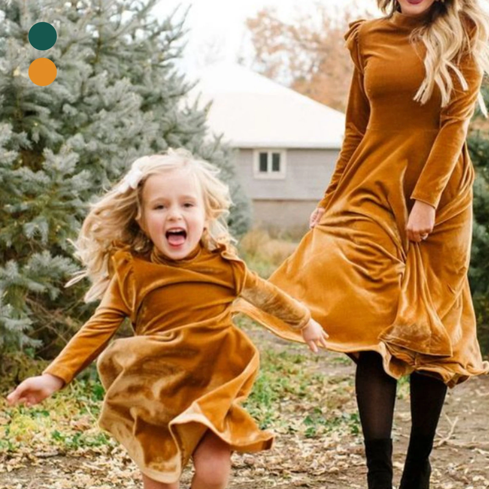 thumbnail image 4 of Vestidos de pana para madre e hija de invierno 2020, ropa de otoño a juego para la familia, trajes para bodas, fiestas, mamás, niños, ropa navideña, 4 of 5