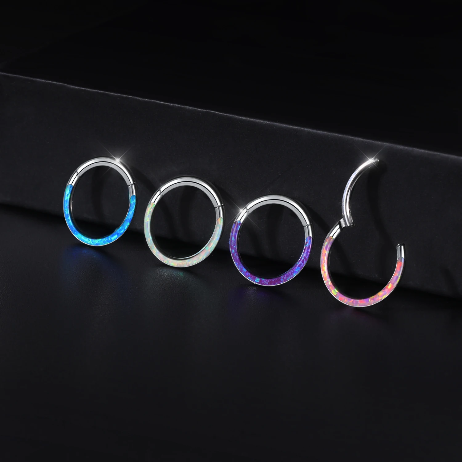 ZS 16G Real Opal Septum Piercing Stainless Steel Nose Ring Opal Helix Cartilage Hoop Earring Opal Nose Clicker Piercing Jewelry