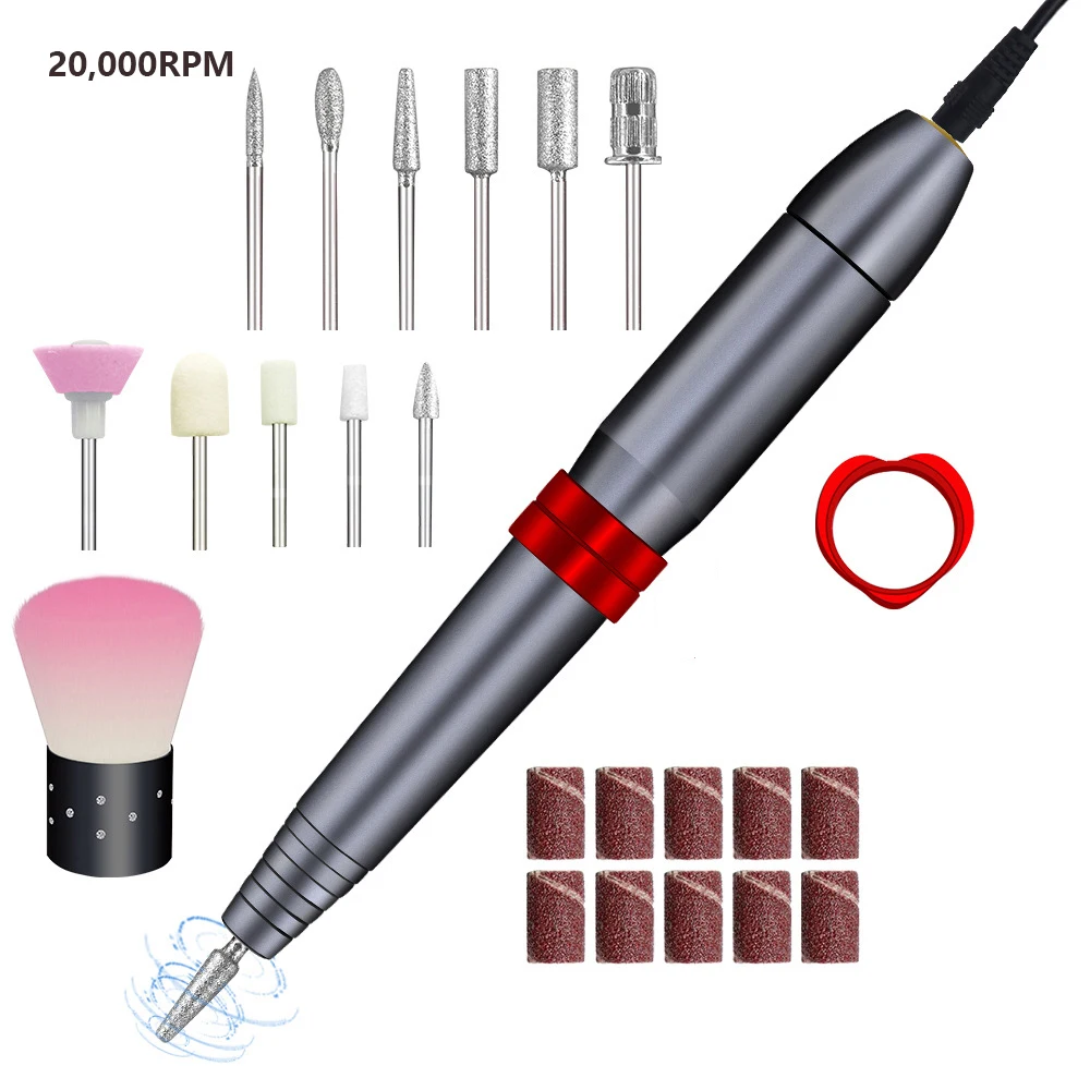 20,000 RPM USB Electric Nail Drill Machine Manicure Mill Cutter Sets Manicure Pedicure Polishing Shape Tools Nail Polisher Grind