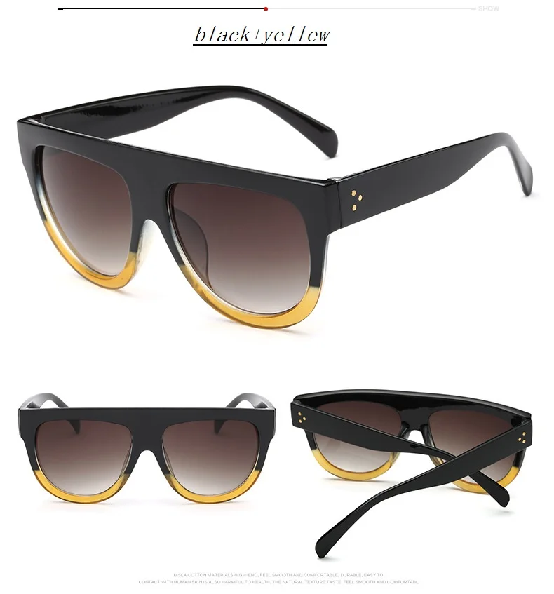 Новые солнцезащитные очки в большой коробке, модные брендовые солнцезащитные очки, трендовые женские солнцезащитные очки, большие Винтажные Солнцезащитные Очки - Цвет линз: black yellew