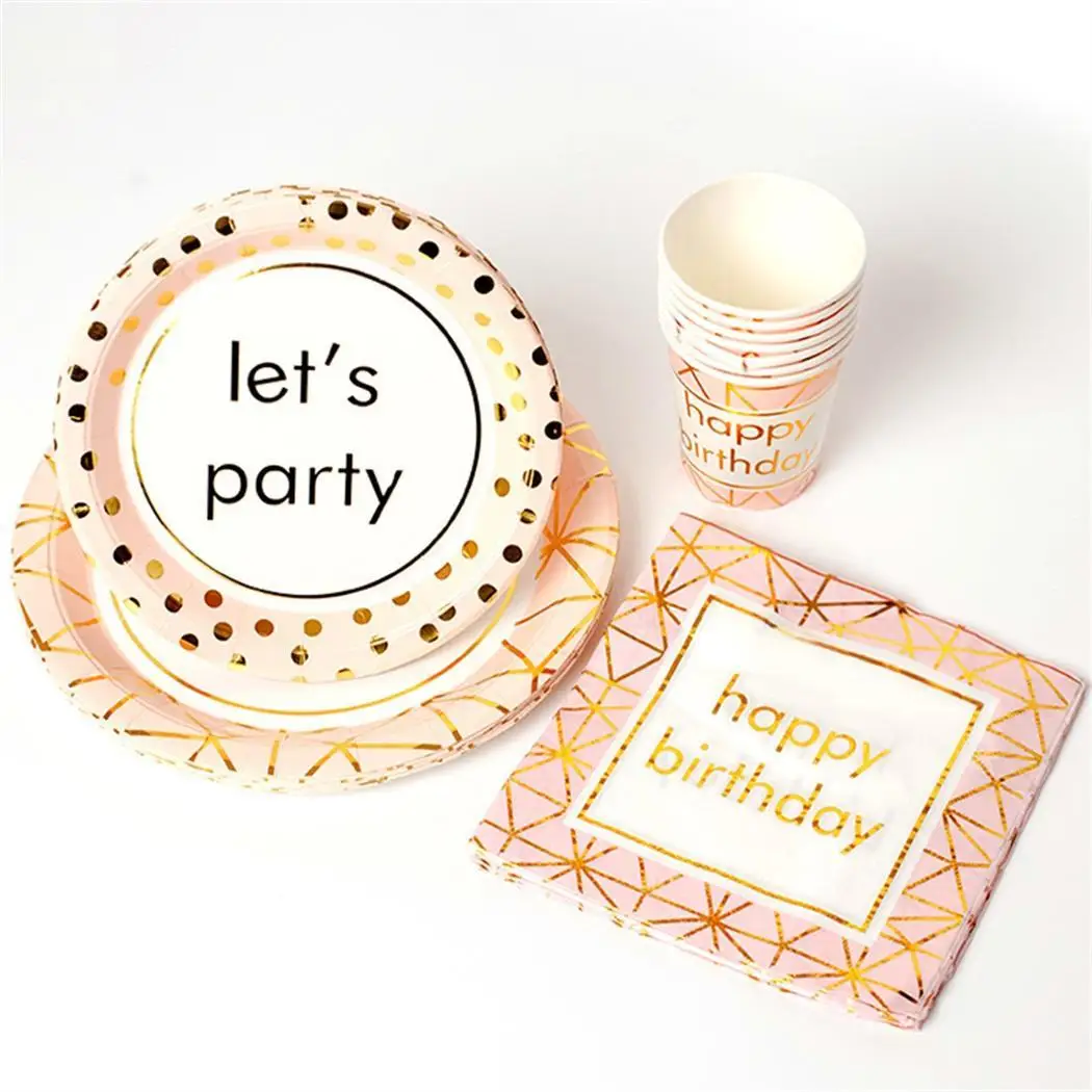 

Disposable Plate Paper Plate Set Tabelware Birthday Party Supplies Blue, Pink of Cup (4Pcs)