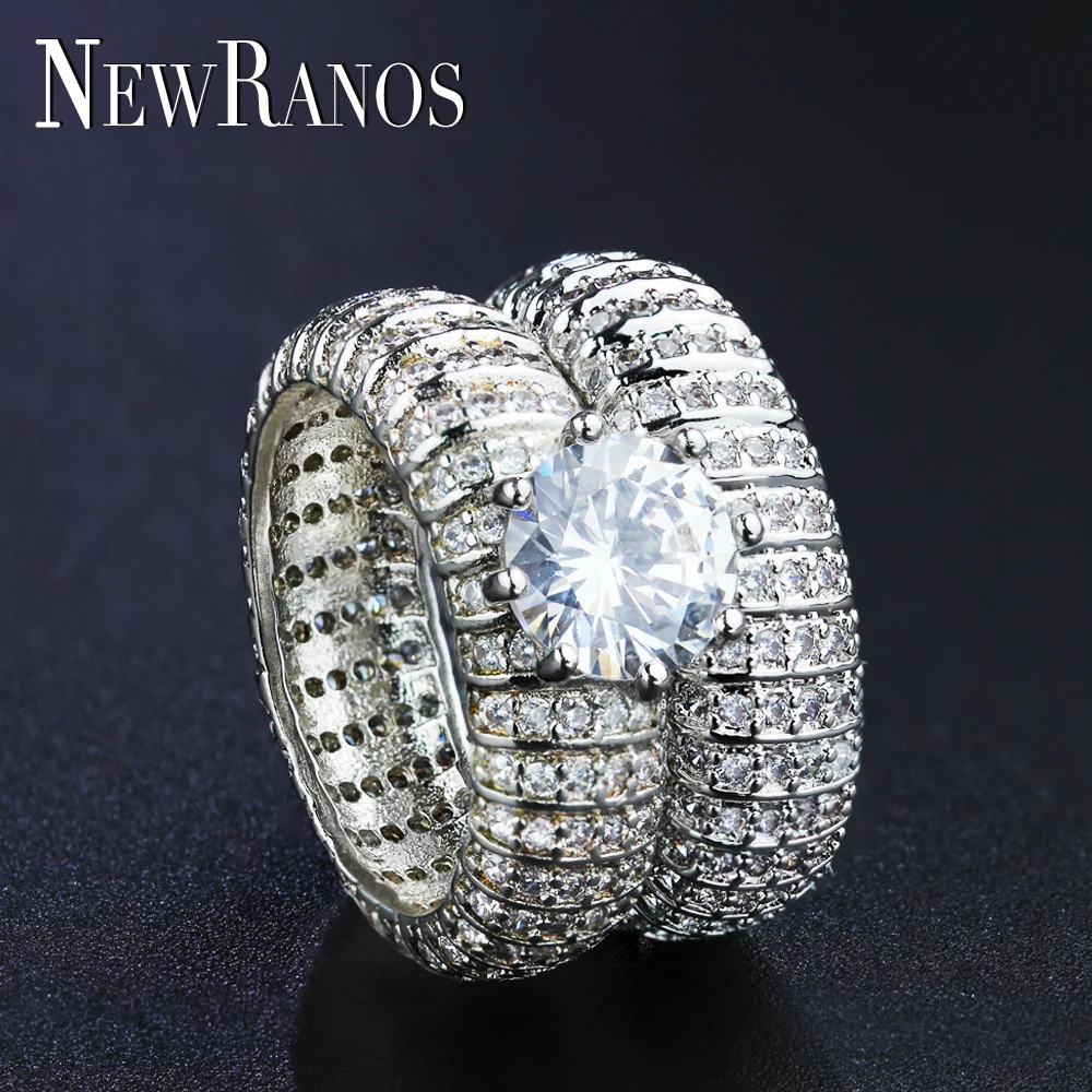 

Newranos Zirconia Wedding Ring Set 2Pcs/Set Silver Color Double Ring f Engagement Wedding Party Women Fashion Jewelry R004GY1632