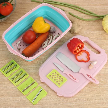 

9 In 1 Kitchen Chopping Board Folding Drain Basket Multi-Function Sink Cutting Board Portable Potato Shredder J99Store