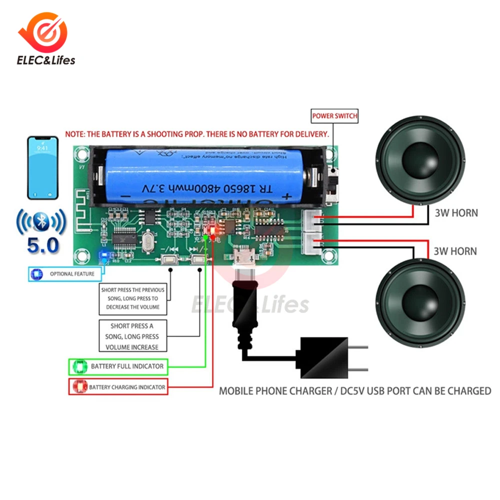 

XH-A153 Lithium Battery Bluetooth 5.0 PAM8403 Dual-channel Stereo Audio Power Amplifier Board Module 3W+3W DC 5V PAM8403 Chip