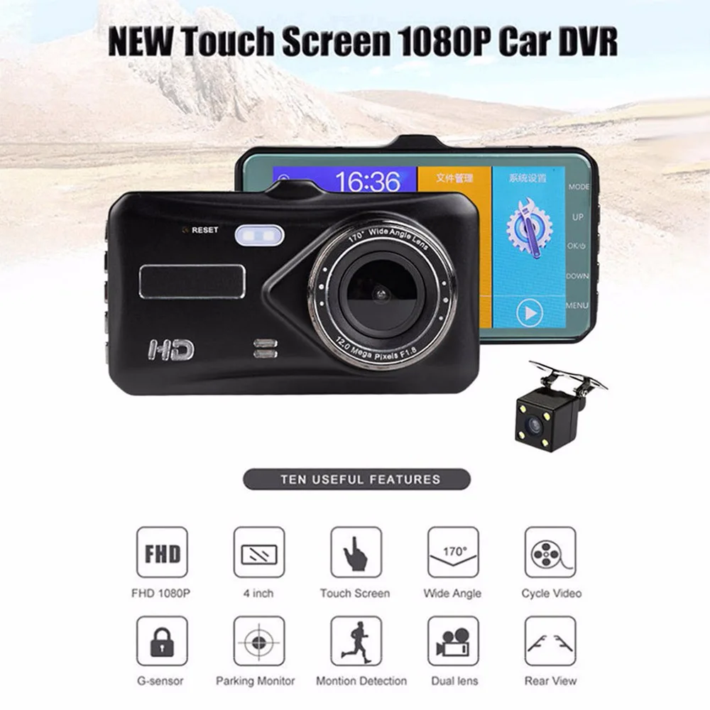 Вождение автомобиля Регистраторы 1080 Full HD большого размера с 4 дюйма Экран G-Сенсор автомобиля Камера 170 градусов Широкий формат петля в режиме реального времени Запись