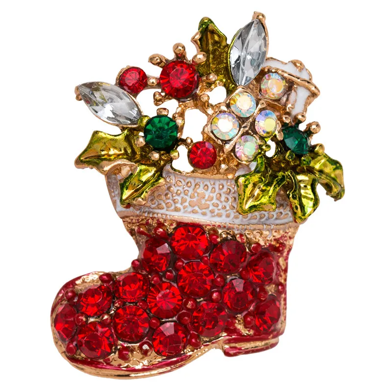Дизайн рождественские броши Санта Клаус шляпа перчатки колокольчики носки пончики Стразы булавка для костюма значки броши подарки на Год Вечерние - Окраска металла: 9126