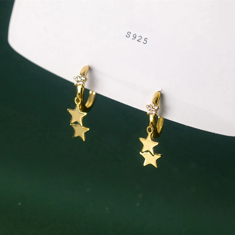 New Trends 925 Sterling Silver Smooth Star Hoop Earrings Huggie Ear Hoops Piercing Circle For Women Girls Jewelry | Украшения и
