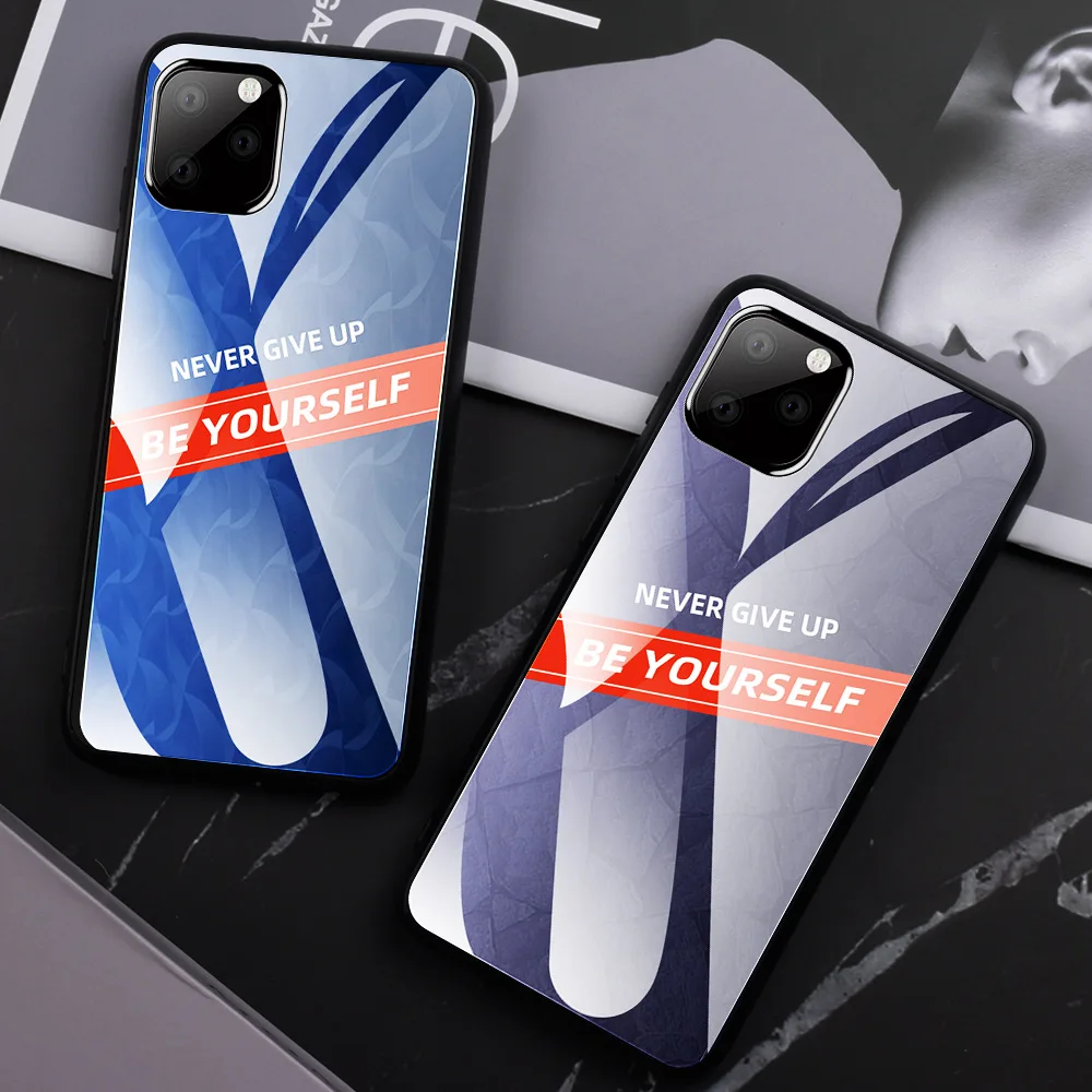 Никогда не оставляйте чехлы из закаленного стекла для IPhone 11 Pro Max XS MAX XR i8 i8 Plus i7 i6 i6s i6 Plus противоударный градиентный бампер