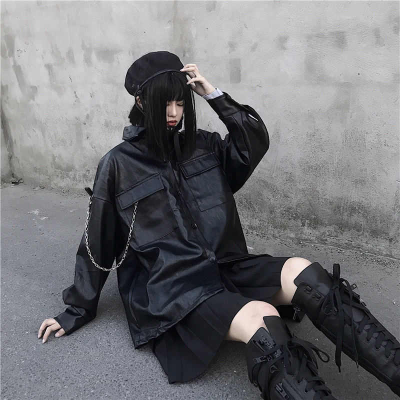 Женская куртка Neploe из искусственной кожи Harajuku, серебряная кожаная верхняя одежда унисекс, мотоциклетная куртка с цепочкой в стиле хип-хоп, кожаные куртки 55462