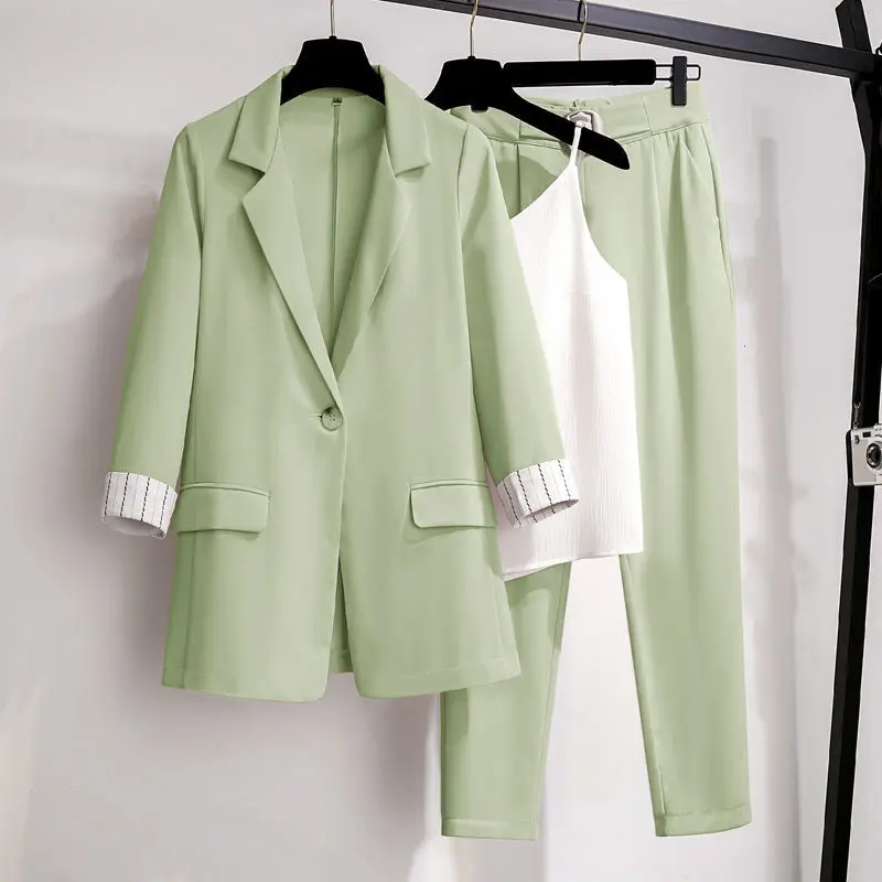 Women Blazer suit for Spring Autumn Lady Blazer Jacket +Long Pant Female Outerwear Elegant Ladies Coat Plus size M 4XL