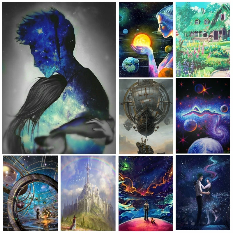 

Diamond Painting Square/Round Kits Magical Starry Sky Humanities House Embroidery Cross Stitch Rhinestones Art Gift Home Decor