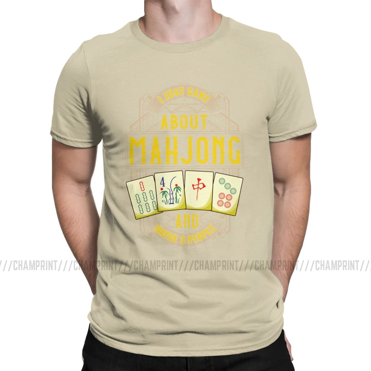 Мужская футболка Just Care About Mahjong, китайская культура и развлечения, мужские футболки, хлопковая одежда, Забавные футболки с принтом - Цвет: Хаки