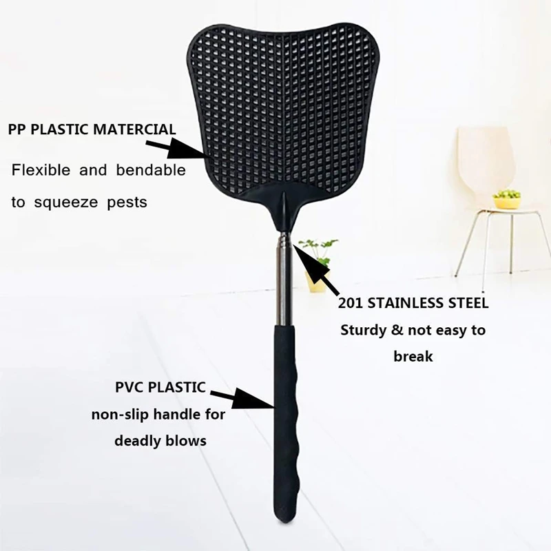 Mosquito and Fly Killing Plastic Fly Swatter Retractable Stainless Steel Rod Suitable for Indoor and Outdoor Use 2 Pack fly swatter