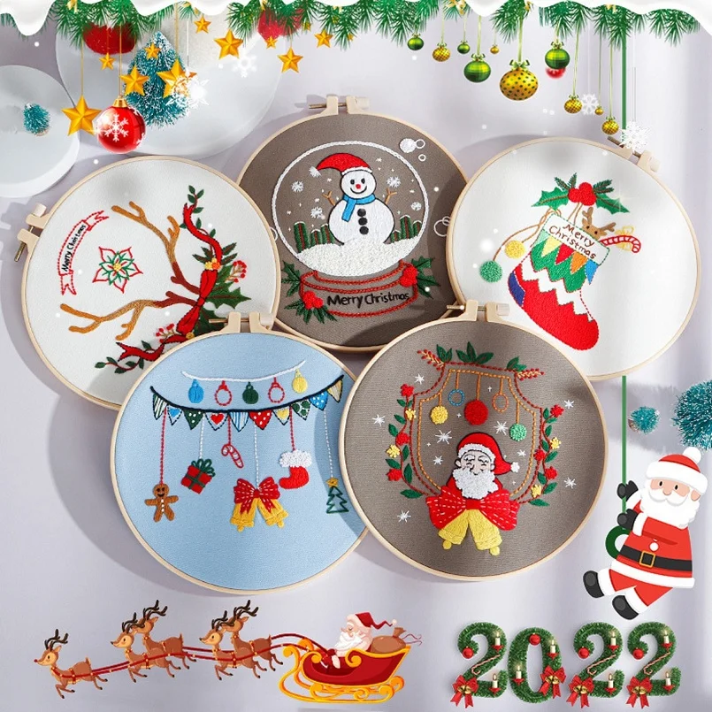 

Christmas Embroidery Kit for Beginners Santa Embroidery Complete Kit Embroidery Pendant DIY Kit Sewing Kit English Description